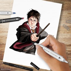 Dessins Harry Potter en chibi aux feutres COPIC